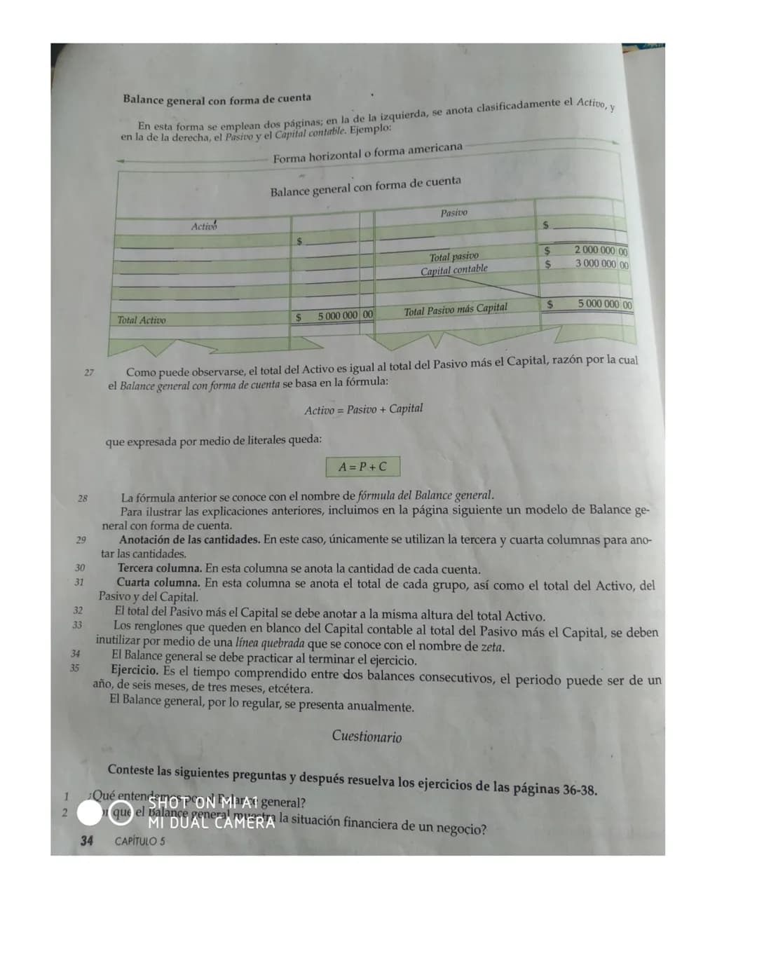 # CAPÍTULO
5
Balance general o Estado
de situación financiera
Generalidades
1 Balance general o estado de situación. Es el documento con