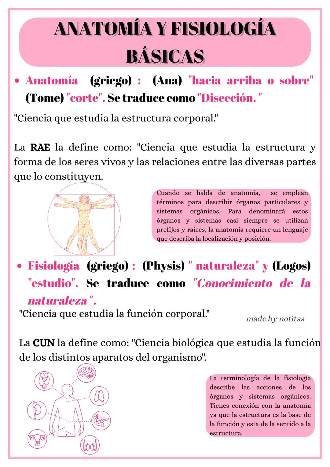 # ANATOMÍA Y FISIOLOGÍA
BÁSICAS
• Anatomía (griego): (Ana) "hacia arriba o sobre"
(Tome) "corte". Se traduce como "Disección. "
"Ciencia qu