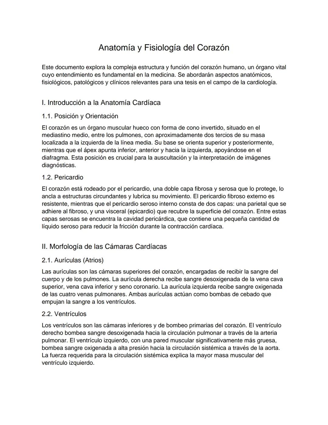 # Anatomía y Fisiología del Corazón
Este documento explora la compleja estructura y función del corazón humano, un órgano vital
cuyo entend