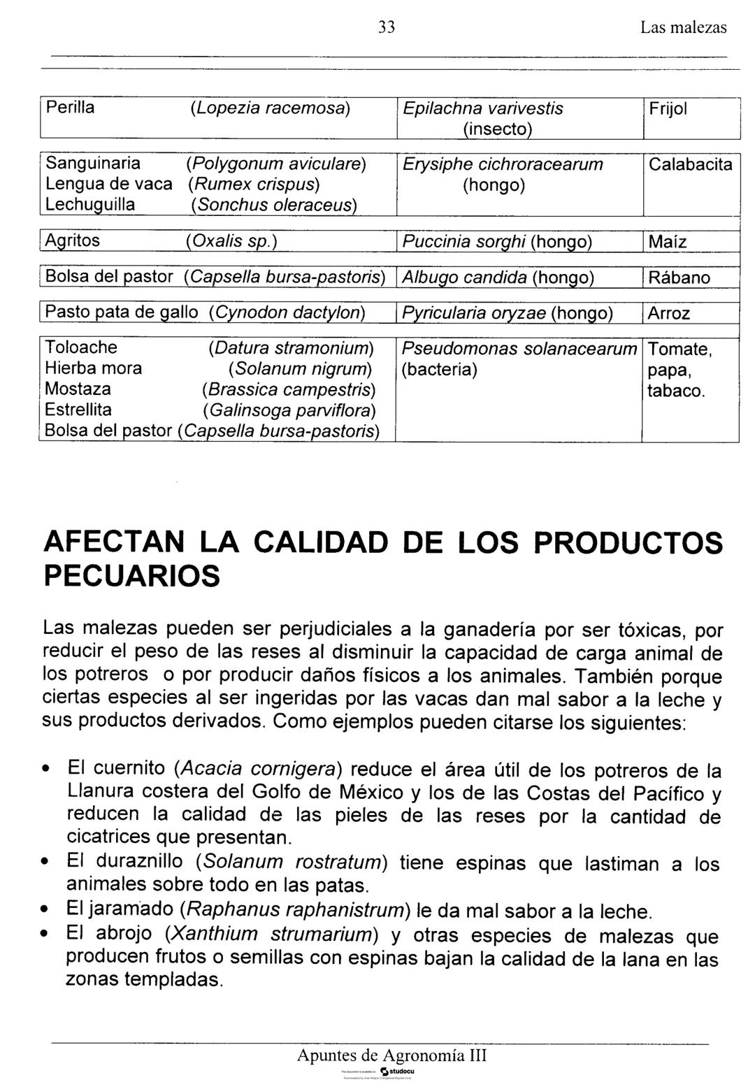 Las malezas
UNIDAD II: LAS MALEZAS
Ignacio Enrique Vivas Enríquez*
Pedro Carrillo Eligio*
Mardonio García Pineda*
Crispín Cortés Flores*