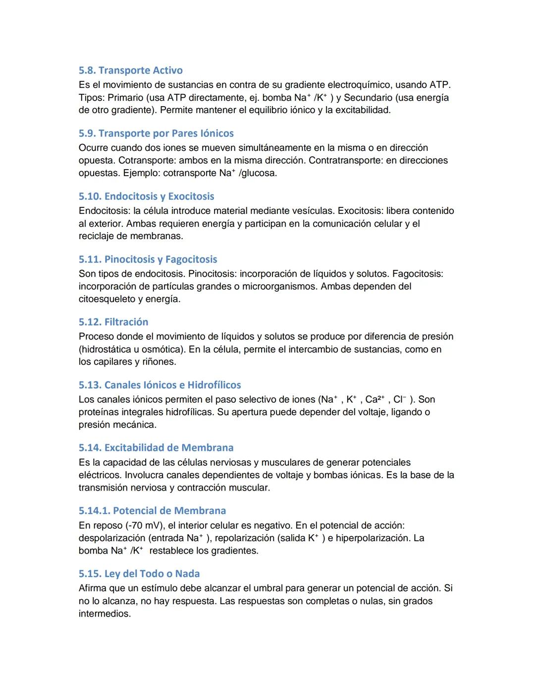 # Fisiología Celular: Transporte y Excitabilidad de Membrana
5.1. Gradientes de Membrana
Los gradientes de membrana se refieren a las dife