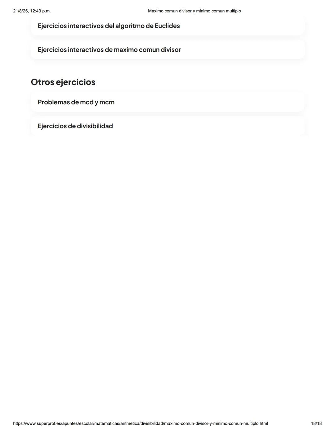 21/8/25, 12:43 p.m.
Maximo comun divisor y minimo comun multiplo
Aprende Matemáticas con los mejores
¡1ra clase gratis! >
Capítulos
Máx