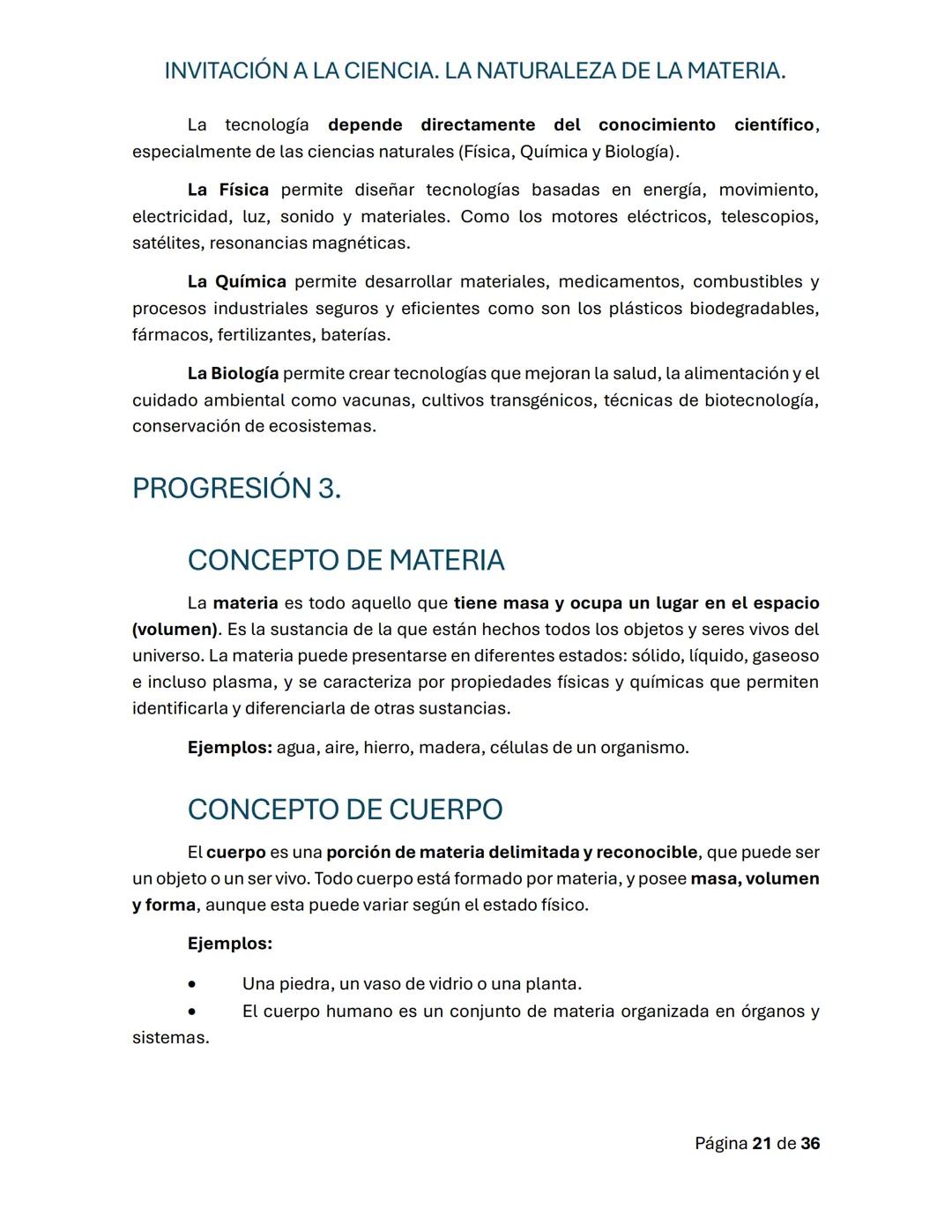 # INVITACIÓN A LA CIENCIA. LA NATURALEZA DE LA MATERIA.
Guía de repaso para la primera evaluación
# PROGRESIÓN 1.
# CONOCIMIENTO
El cono