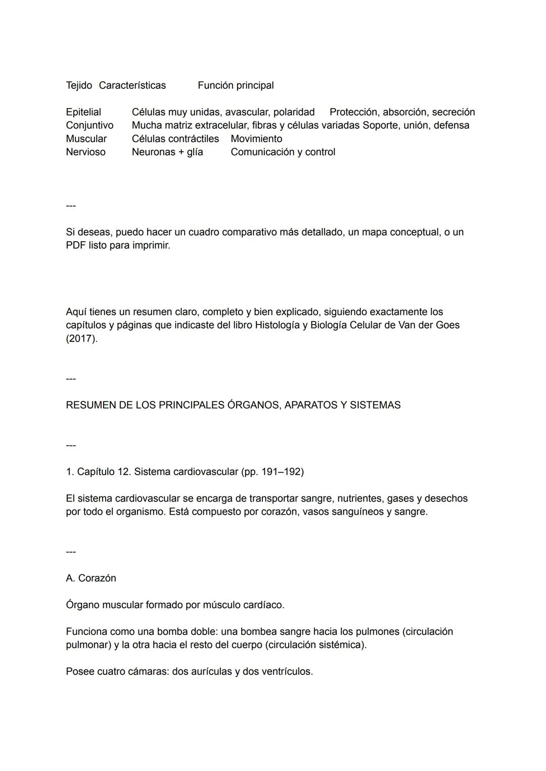 Aquí tienes un resumen claro, completo y bien explicado de todas las secciones solicitadas
del libro Histología y Biología Celular de Van de