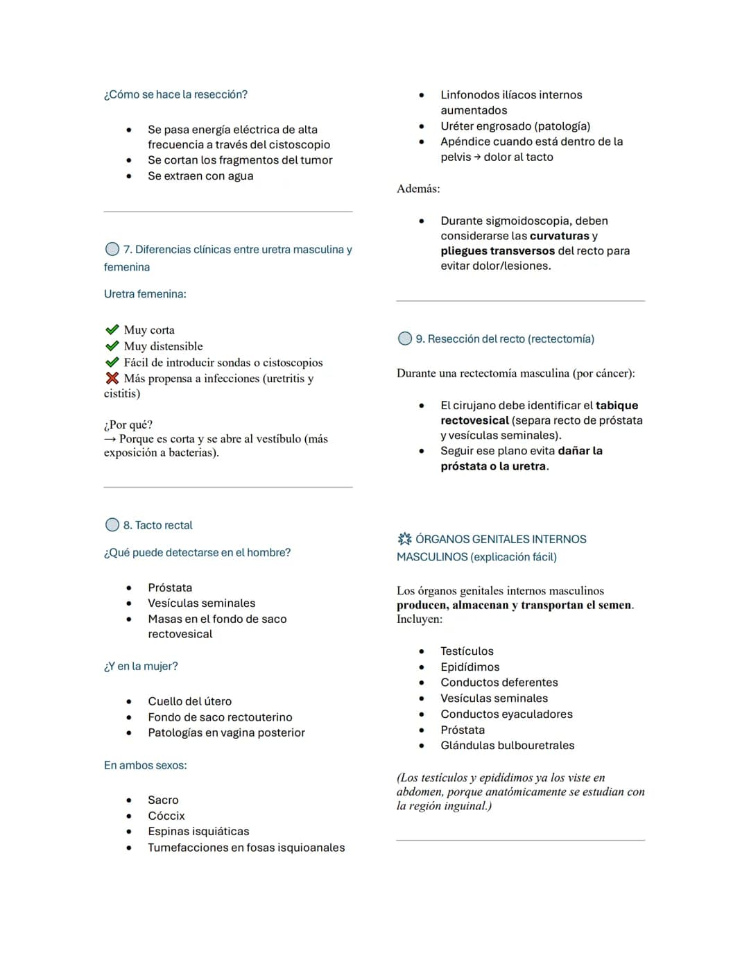 ÓRGANOS URINARIOS Y RECTO
1. Lesión yatrógena del uréter (daño en cirugía)
¿Qué pasa?
Durante cirugías abdominales, retroperitoneales,
pé