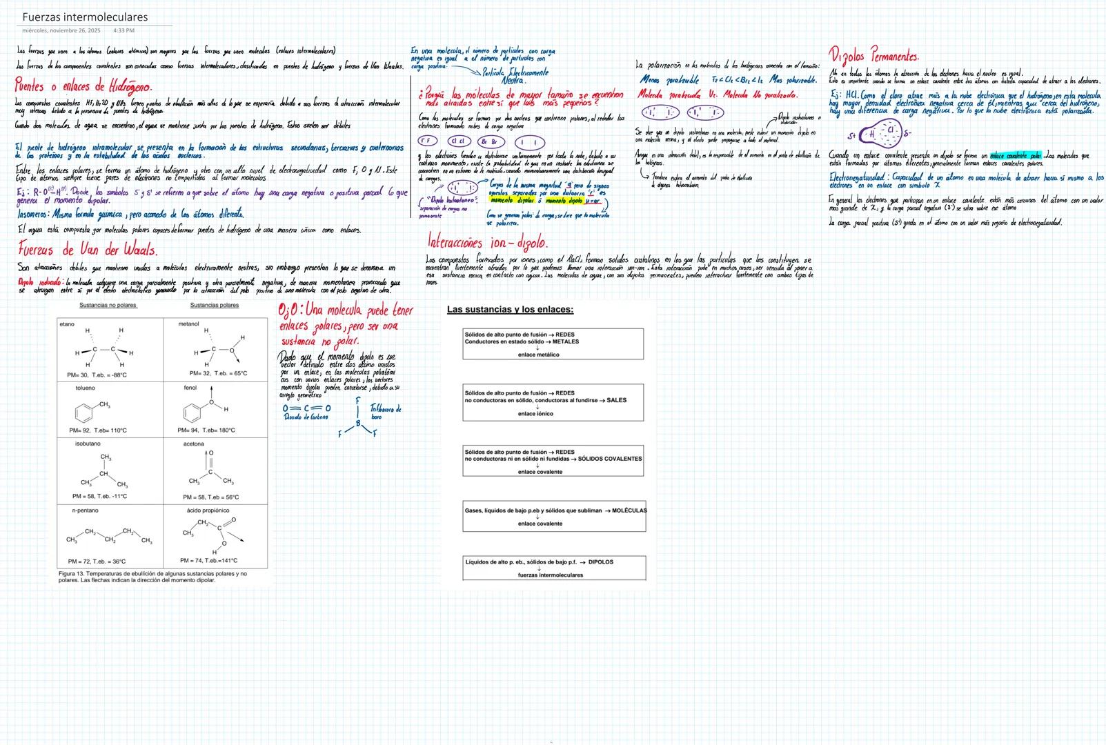 # Fuerzas intermoleculares
miércoles, noviembre 26, 2025 4:33 PM
Las foerzus you voen a los átomos (enlaces atómiura) son meyores you las f