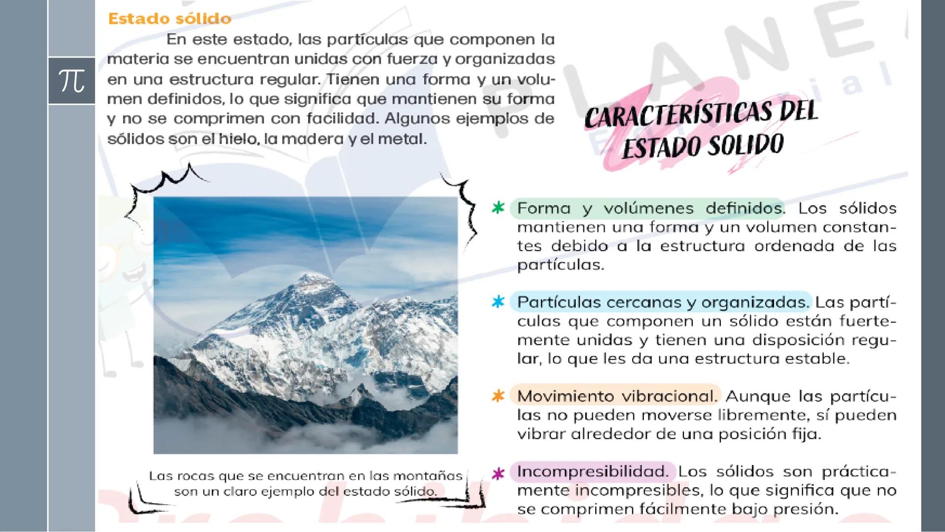 π
# Estados de agregación de la materia
El estado físico de la materia es una característica fundamental que define cómo están orga-
nizad
