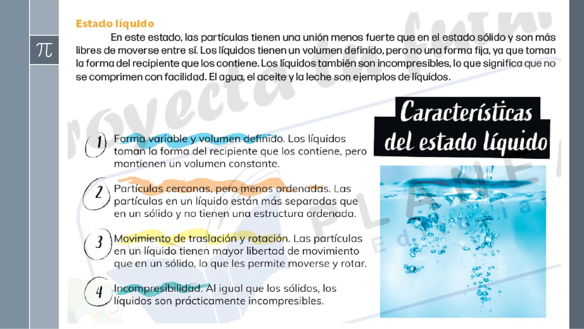 π
# Estados de agregación de la materia
El estado físico de la materia es una característica fundamental que define cómo están orga-
nizad