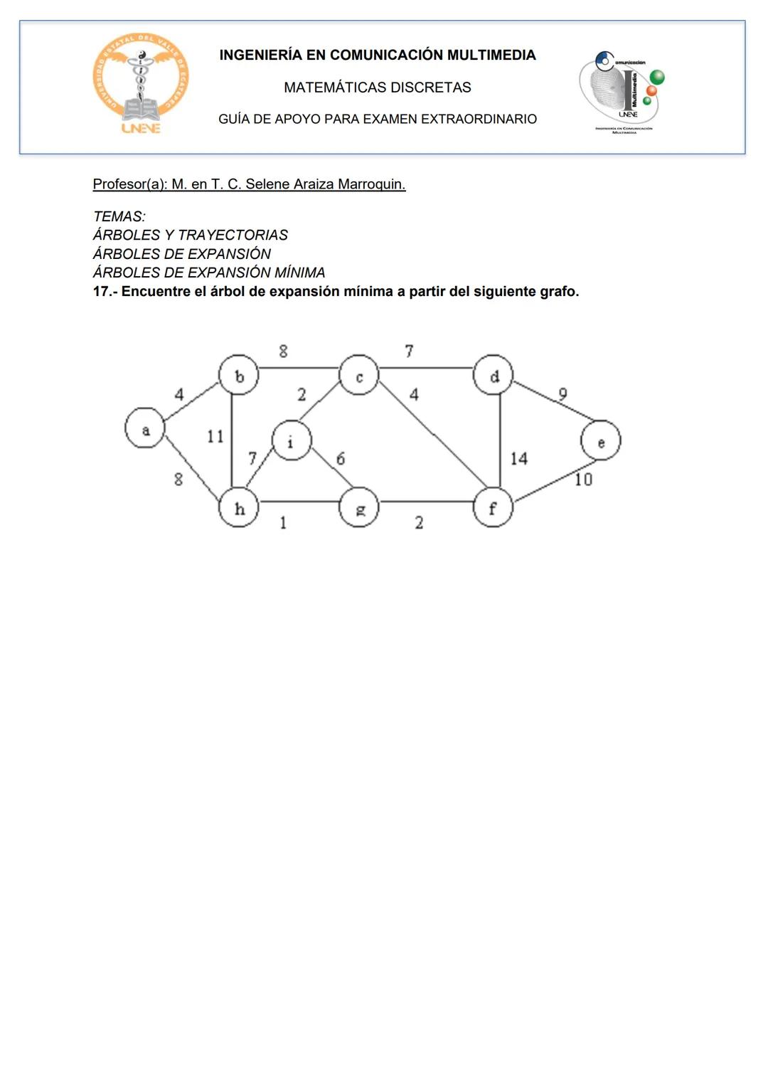 # INGENIERÍA EN COMUNICACIÓN MULTIMEDIA
## MATEMÁTICAS DISCRETAS
### GUÍA DE APOYO PARA EXAMEN EXTRAORDINARIO
Profesor(a): M. en T. C. Se