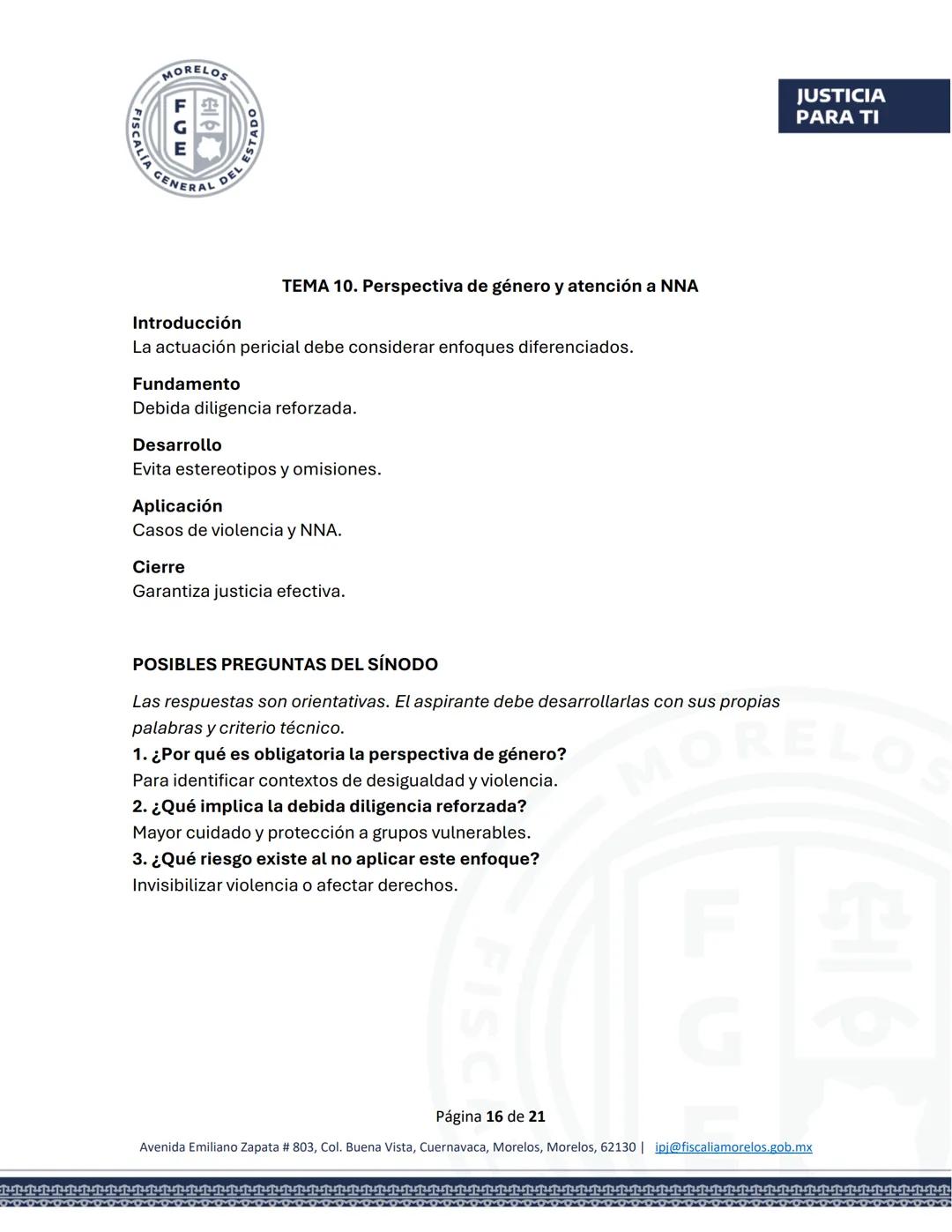 MORELOS
FGE
STADO
SCALÍA GENERAL DEL EST
JUSTICIA
PARA TI
GUÍA DE ESTUDIO
EXAMEN PARA EL CONCURSO DE OPOSICIÓN
Aspirantes a Peritos
FISC