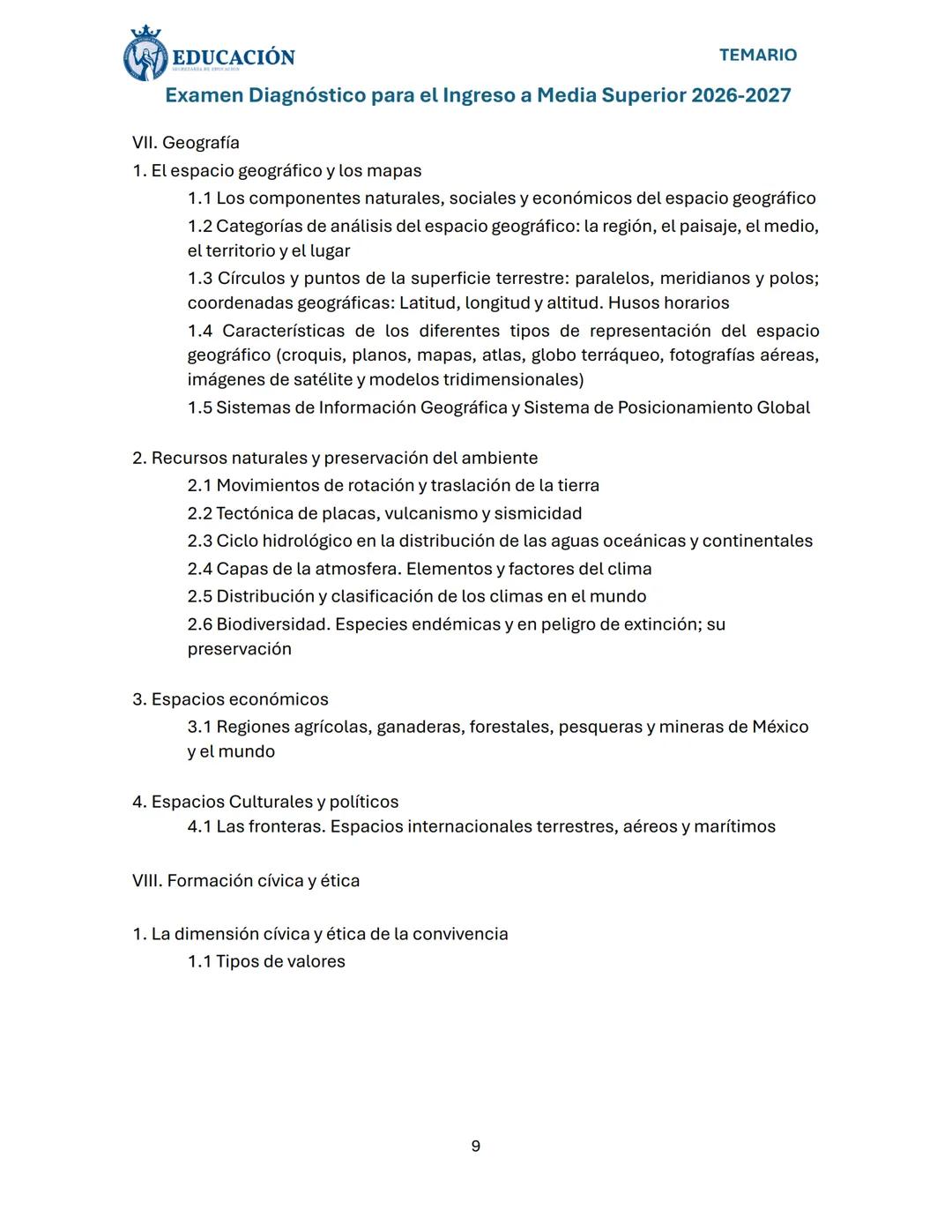 # EDUCACIÓN
TEMARIO
Examen Diagnóstico para el Ingreso a Media Superior 2026-2027
Dirigido a: Estudiantes de tercero de secundaria y jóve