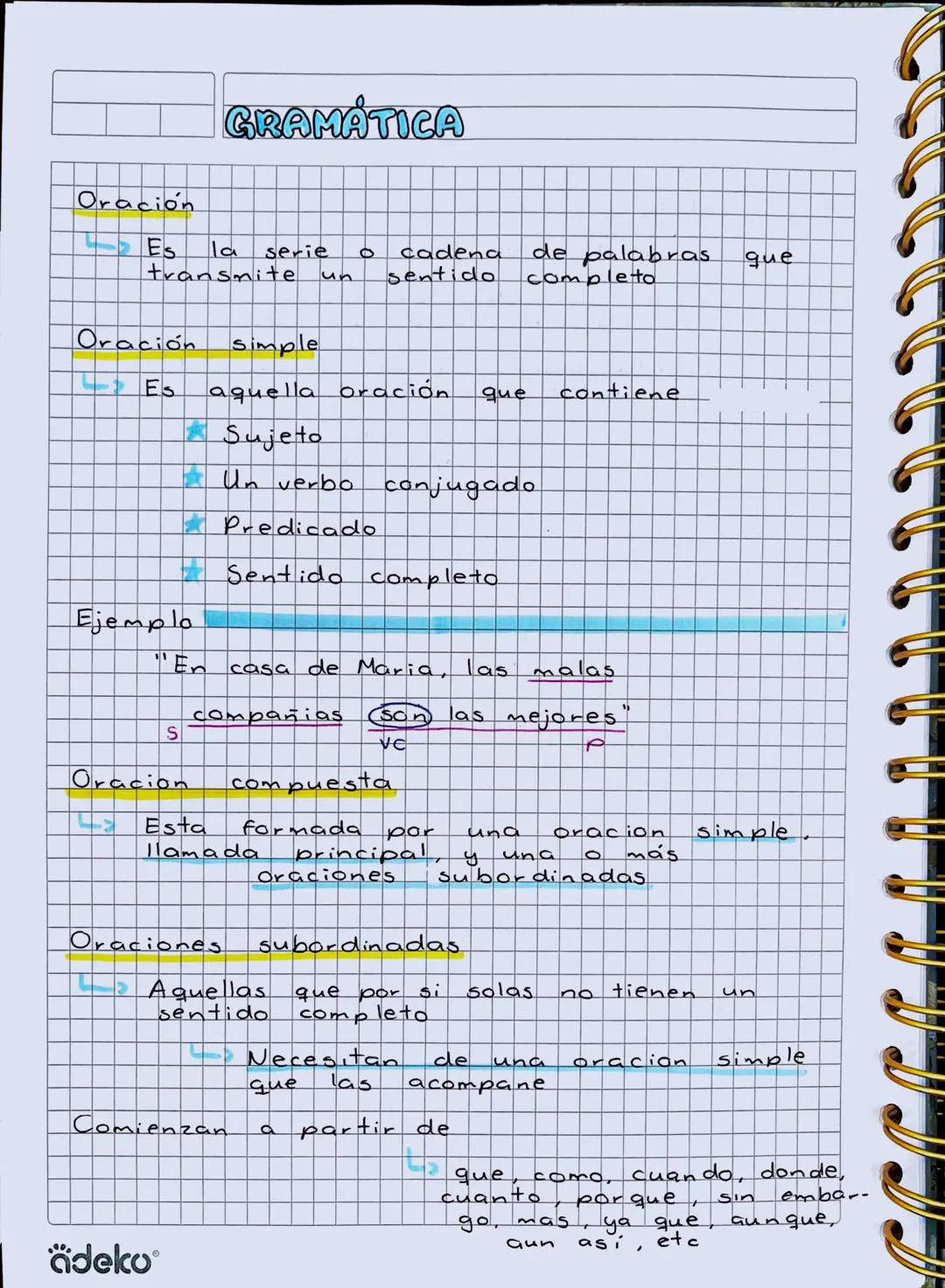 # GRAMÁTICA
Oración
Es la serie o cadena de palabras que
transmite un sentido completo
Oración Simple
Es aquella oración que contiene
*