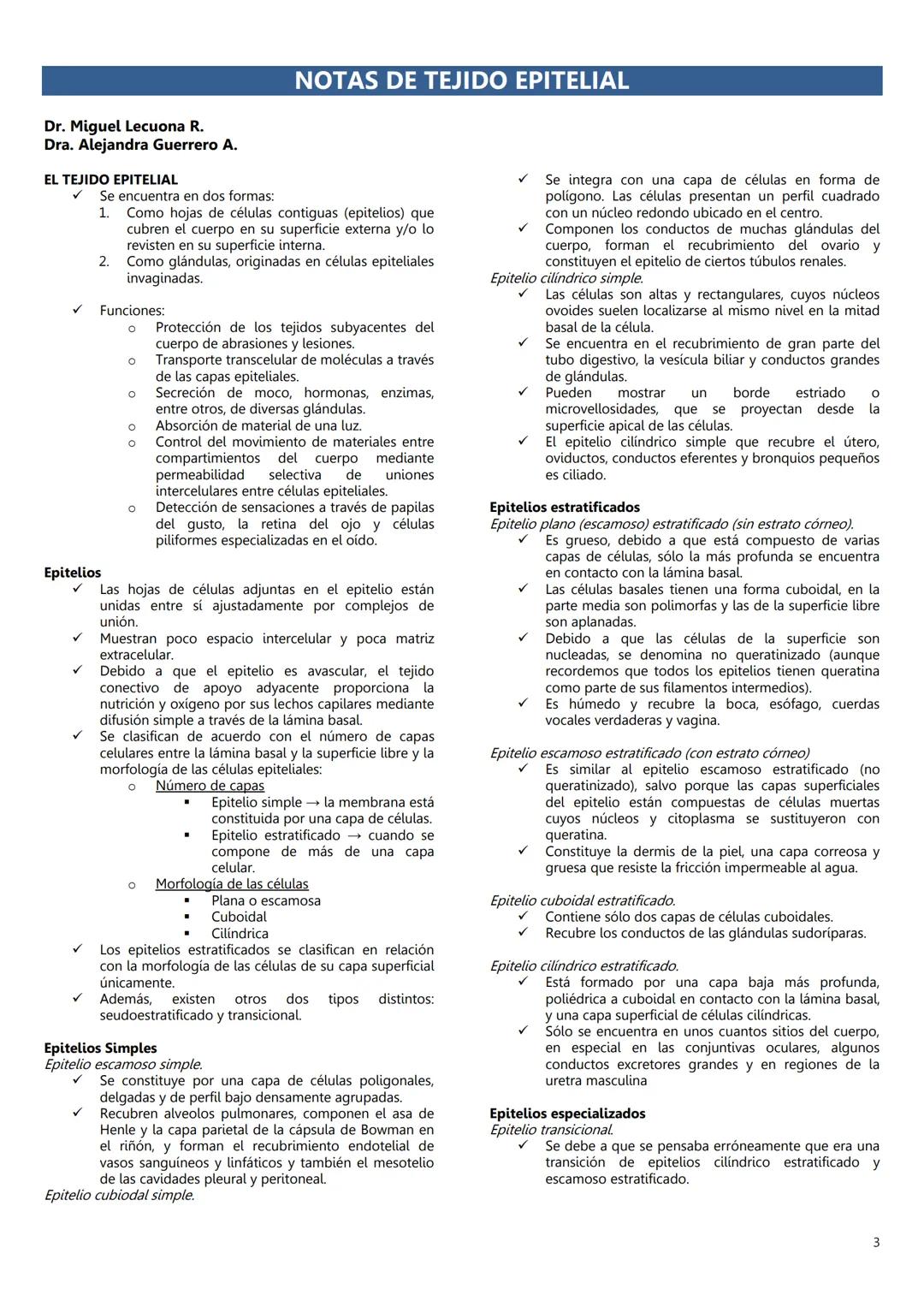 FACULTAD DE MEDICINA
Notas de
Histología
DEPARTAMENTO
RIOLOGIA
EDITORES
Dr. Miguel A. Lecuona Rodríguez
Dra. Alejandra Guerrero Álvarez