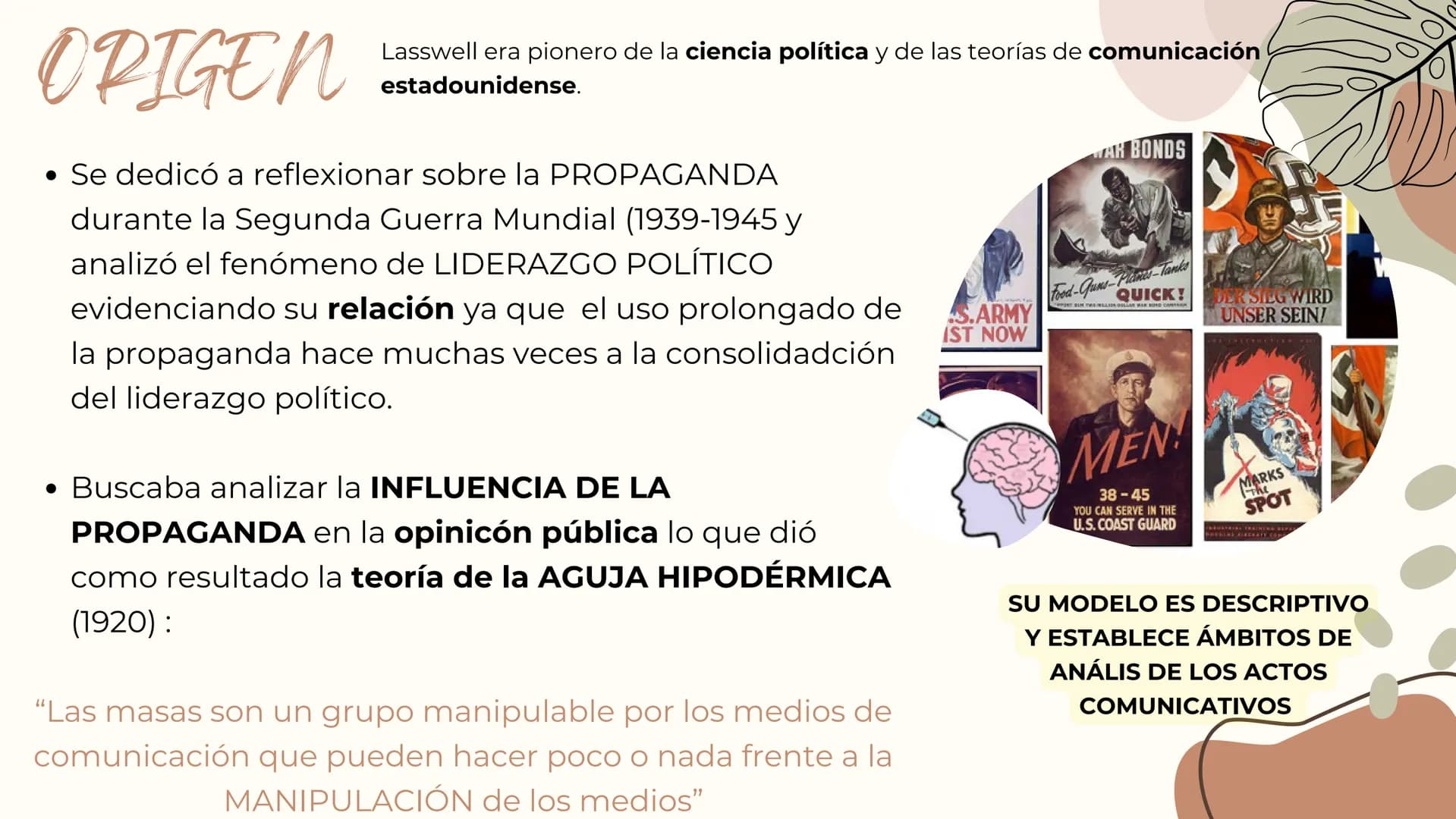 # Índice
01 BIOGRAFÍA DE LASSWELL
02 ¿DE DÓNDE SE ORIGINA SU MODELO DE COMUNICACIÓN?
03 ELEMENTOS DEL MODELO
04 ¿QUÉ BUSCABA TRANSMITIR O R