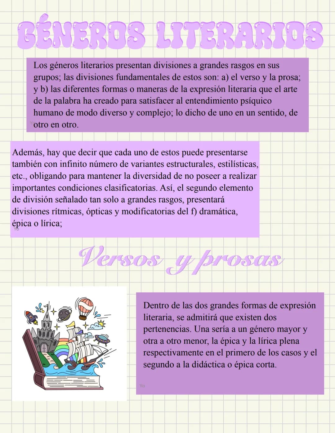 # GÉNEROS LITERARIOS
## EXPLORACIÓN DE GÉNEROS LITERARIOS EN LA LITERATURA ESPAÑOLA
1. Los Géneros Literarios
Las obras literarias se div