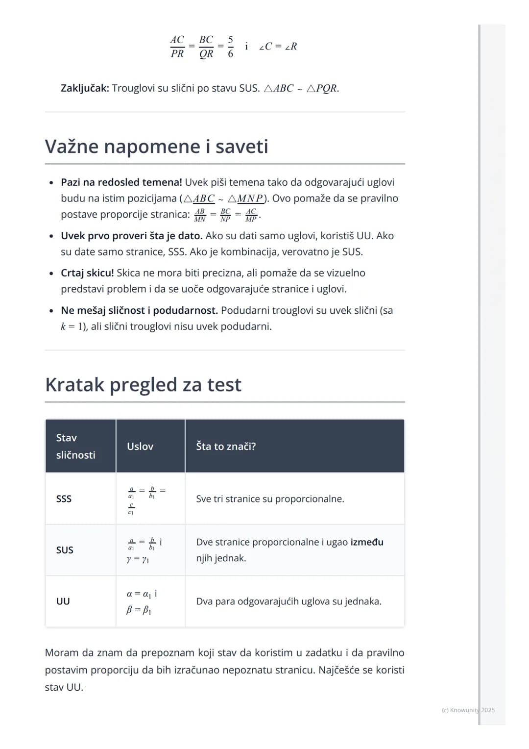 # Stavovi sličnosti trouglova
## Uvod u sličnost trouglova
Sličnost trouglova je važan koncept u geometriji. Dva trougla su slična ako
ima