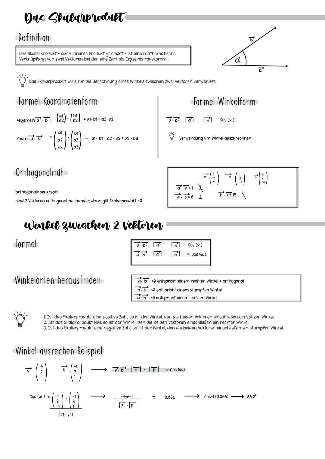# Das Skalarprodukt
Definition
Das Skalarprodukt auch inneres Produkt gennant - ist eine mathematische
Verknüpfung von zwei Vektoren bei d