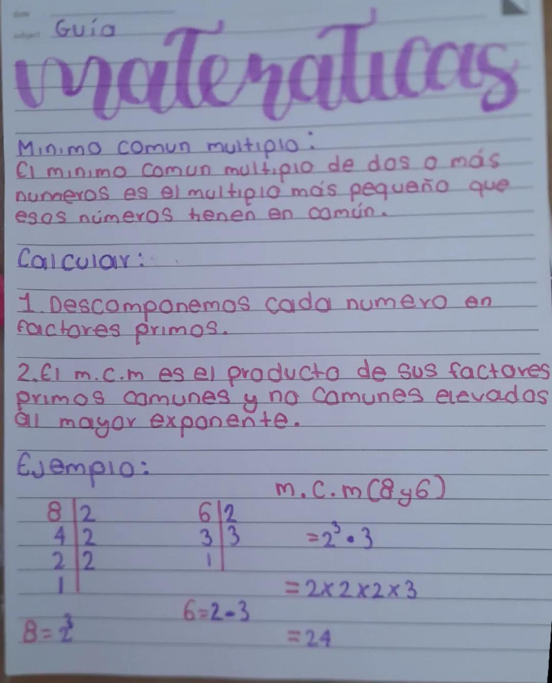 matematicas
Minimo comun multiplo :
Cl minimo comun multipio de dos o más
numeros es el multiplo más pequeño que
esos números tienen en com