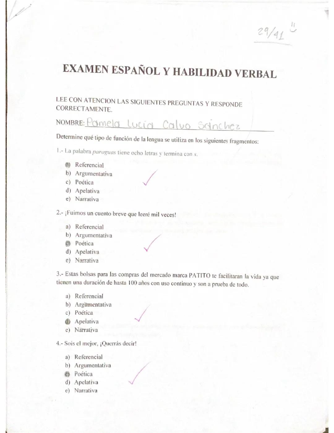 Examen español y habilidad verbal
