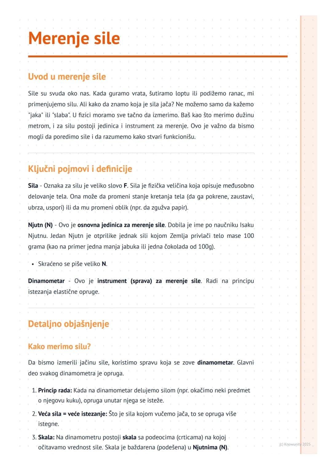 # Merenje sile
Uvod u merenje sile
Sile su svuda oko nas. Kada guramo vrata, šutiramo loptu ili podižemo ranac, mi
primenjujemo silu. Ali