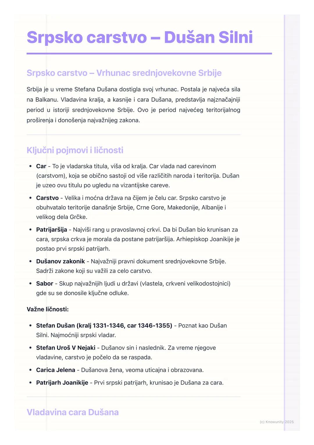 # Srpsko carstvo – Dušan Silni
Srpsko carstvo - Vrhunac srednjovekovne Srbije
Srbija je u vreme Stefana Dušana dostigla svoj vrhunac. Post