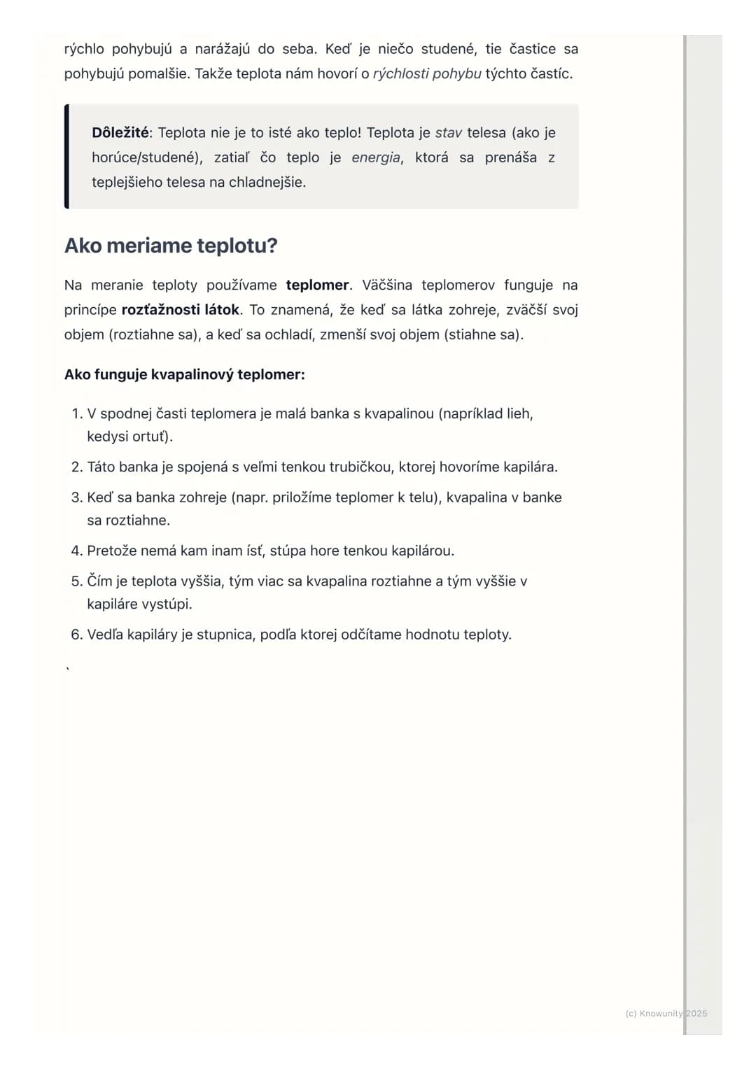 # Teplota a jej meranie
## Úvod do teploty a jej merania
Teplota je niečo, čo cítime každý deň. Keď je vonku zima, cítime chlad. Keď si
dá