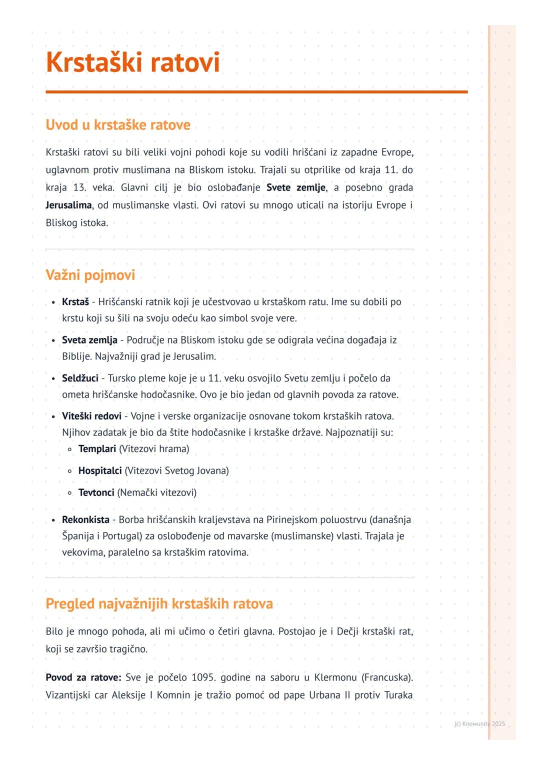 # Krstaški ratovi
## Uvod u krstaške ratove
Krstaški ratovi su bili veliki vojni pohodi koje su vodili hrišćani iz zapadne Evrope,
uglavno