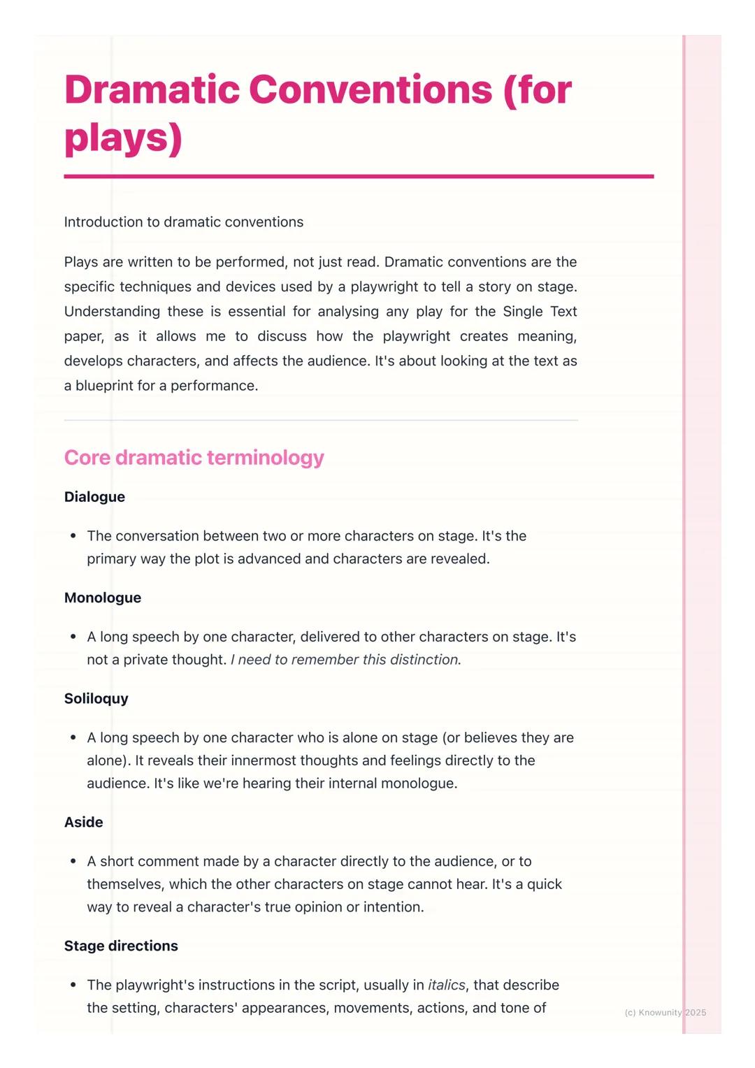 # Dramatic Conventions (for
plays)
Introduction to dramatic conventions
Plays are written to be performed, not just read. Dramatic convent