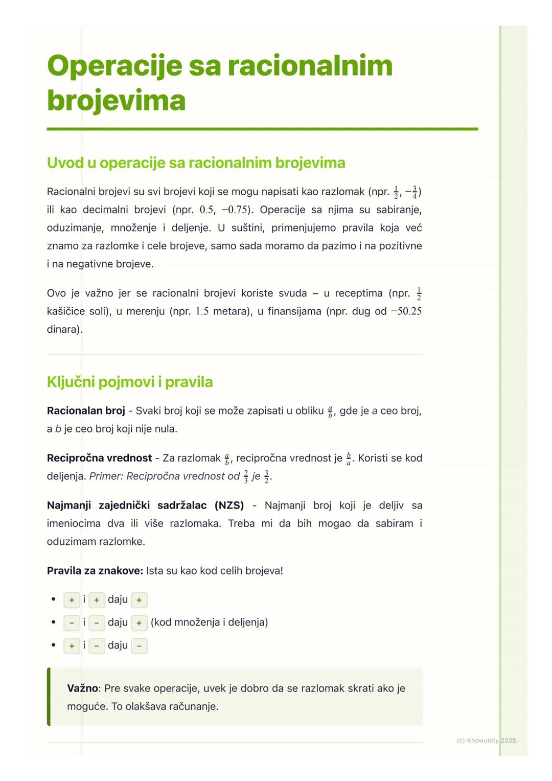 # Operacije sa racionalnim
brojevima
Uvod u operacije sa racionalnim brojevima
Racionalni brojevi su svi brojevi koji se mogu napisati kao