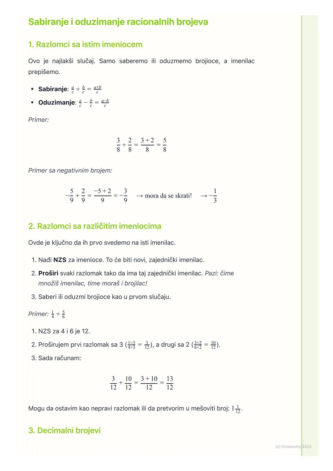 # Operacije sa racionalnim
brojevima
Uvod u operacije sa racionalnim brojevima
Racionalni brojevi su svi brojevi koji se mogu napisati kao