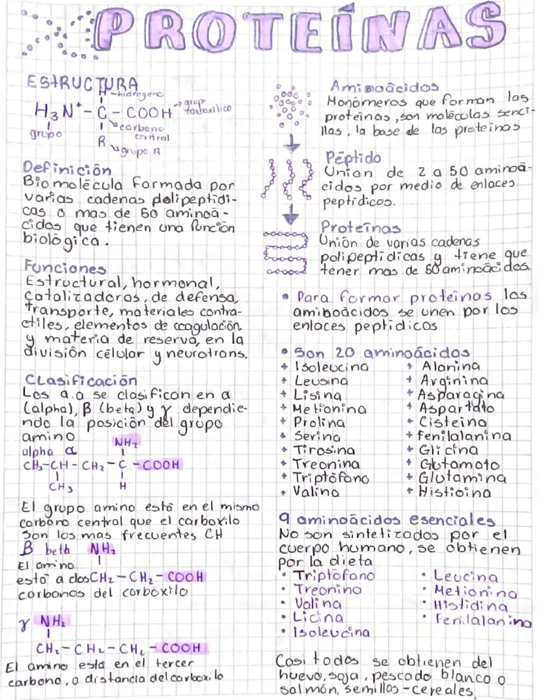 # PROTEÍNAS
ESTRUCTURA
* H-hidrogeno
* grup
$H_3N-C-COOH$ Parboxilico
1
grupo
Icarbenc
R
Definición
central
grupo R
Bio moléc
