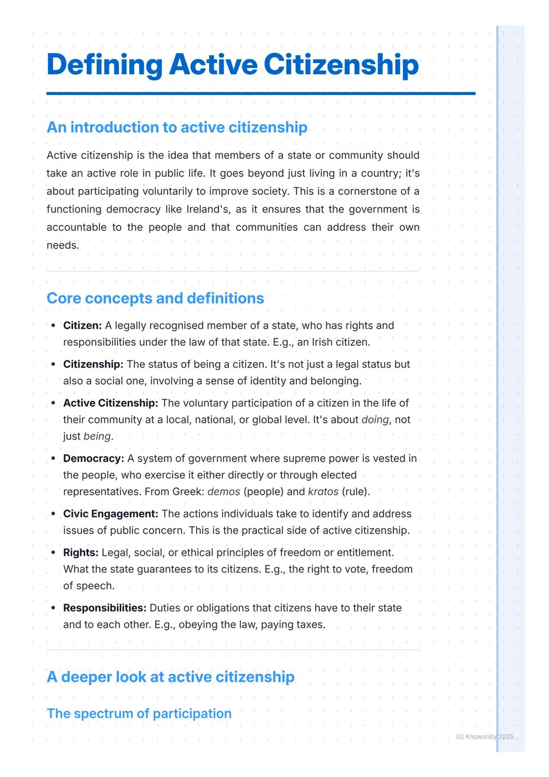 # Defining Active Citizenship
## An introduction to active citizenship
Active citizenship is the idea that members of a state or community