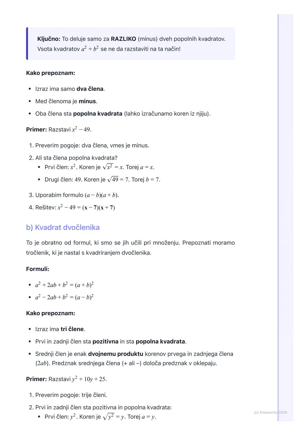 # Razstavljanje izrazov
Kaj je razstavljanje izrazov?
Razstavljanje (ali faktorizacija) algebrskih izrazov je postopek, pri katerem
vsoto