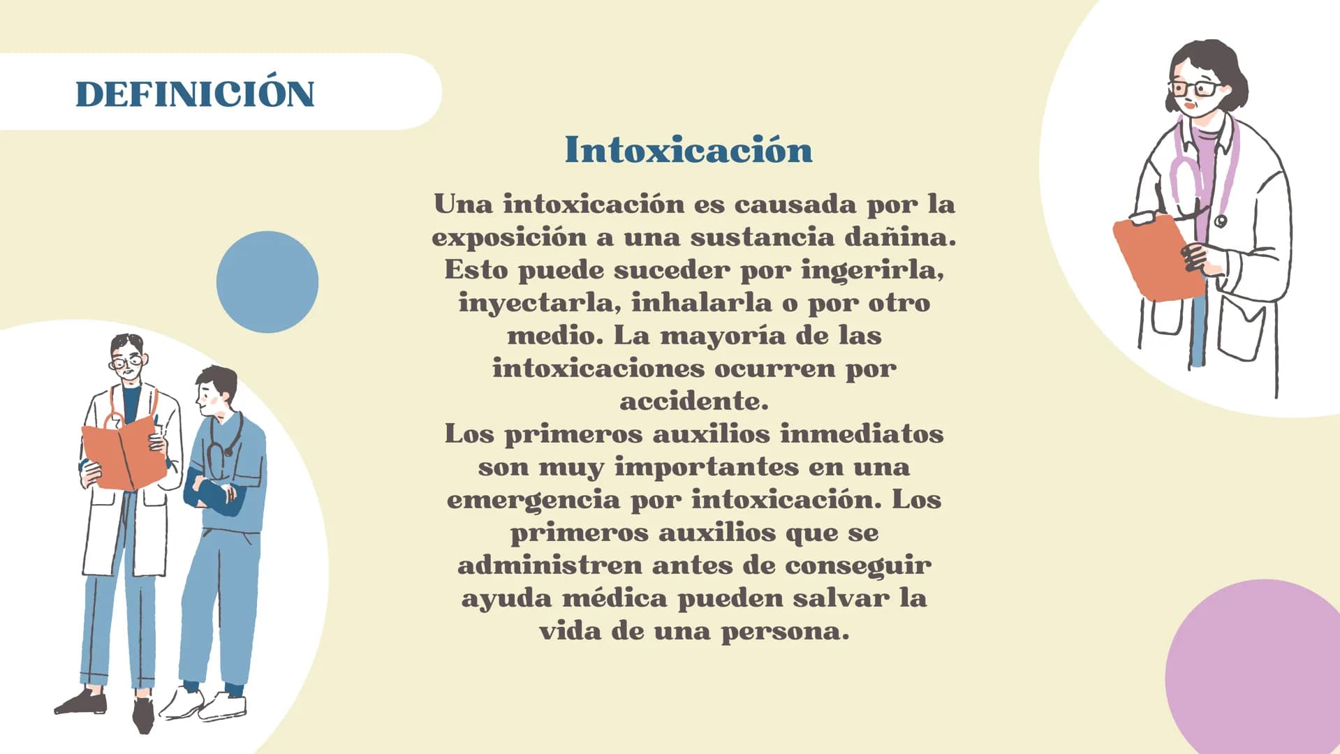 Prevención primeros auxilios ante una
INTOXICACIÓN # DEFINICIÓN
## Intoxicación
Una intoxicación es causada por la
exposición a una sustan