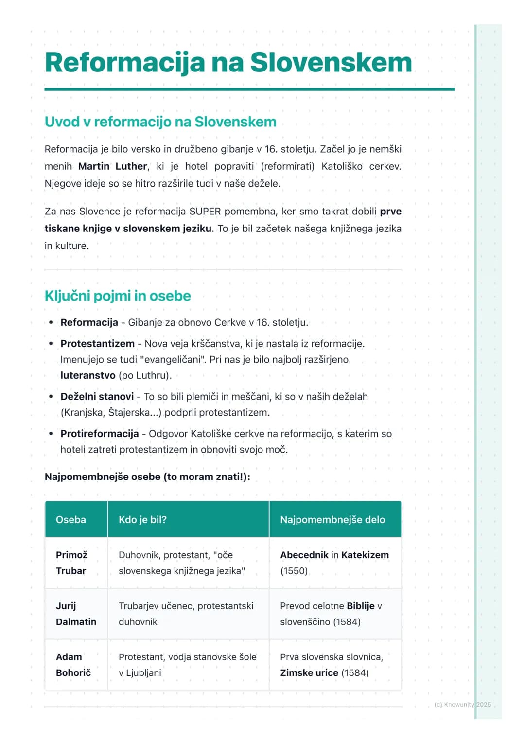 # Reformacija na Slovenskem
Uvod v reformacijo na Slovenskem
Reformacija je bilo versko in družbeno gibanje v 16. stoletju. Začel jo je ne