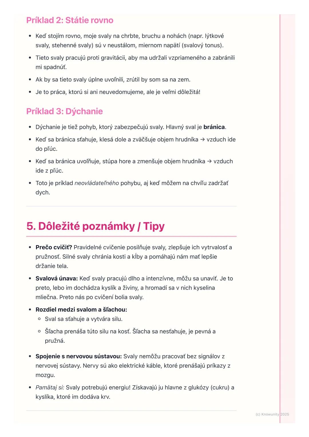 # Svaly a ich činnosť
1. Prehľad / Úvod
Svaly sú super dôležitá časť nášho tela. Spolu s kosťami tvoria opornú a
pohybovú sústavu, ktorá n