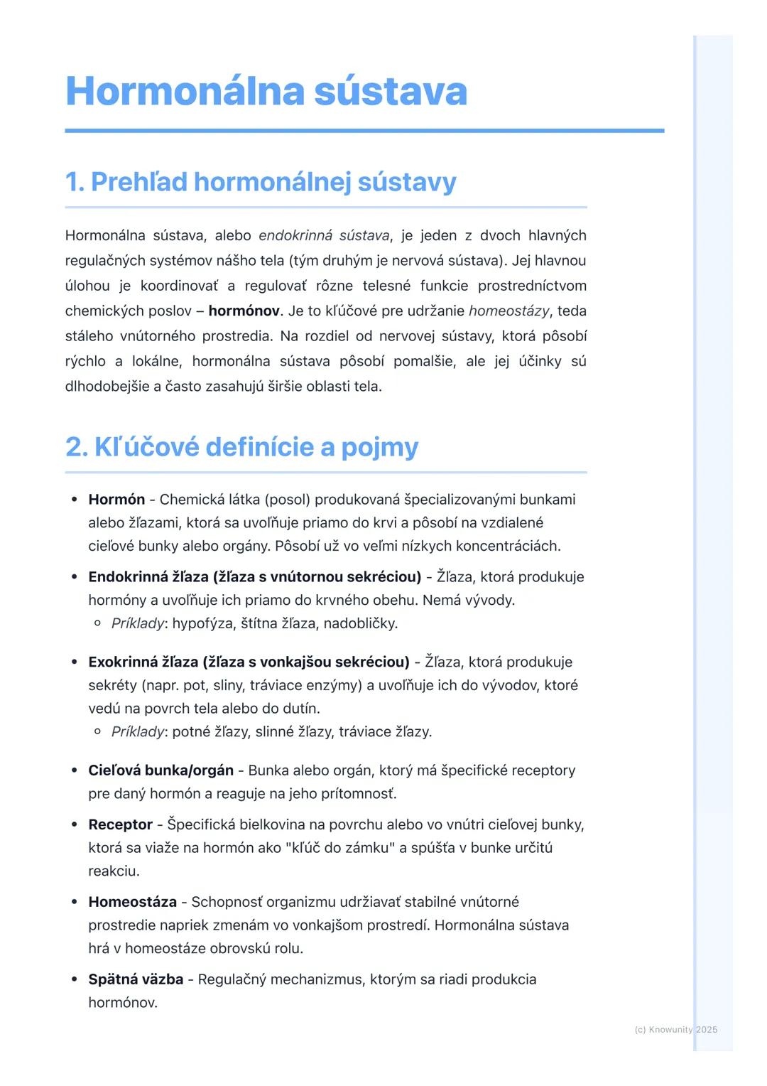 # Hormonálna sústava
1. Prehľad hormonálnej sústavy
Hormonálna sústava, alebo endokrinná sústava, je jeden z dvoch hlavných
regulačných sy