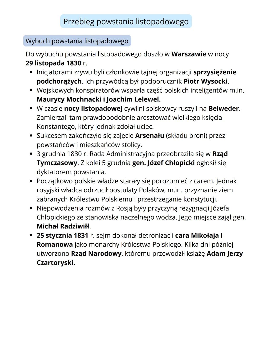 # POWSTANIE
# LISTOPADOWE
Przyczyny wybuchu powstania listopadowego
Przyczyny wybuchu powstania
listopadowego:
* wzrost nastrojów niep