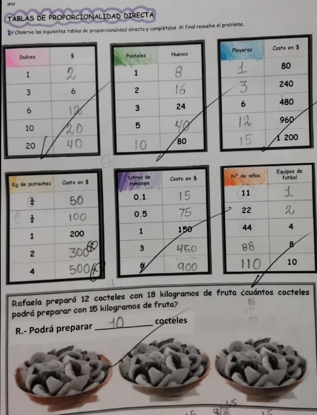 JPM
# TABLAS DE PROPORCIONALIDAD DIRECTА
Observa las siguientes tablas de proporcionalidad directa y complétalas. Al final resuelve el probl