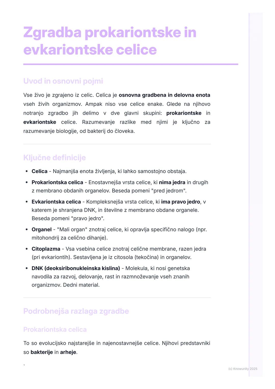 # Zgradba prokariontske in
evkariontske celice
Uvod in osnovni pojmi
Vse živo je zgrajeno iz celic. Celica je osnovna gradbena in delovna