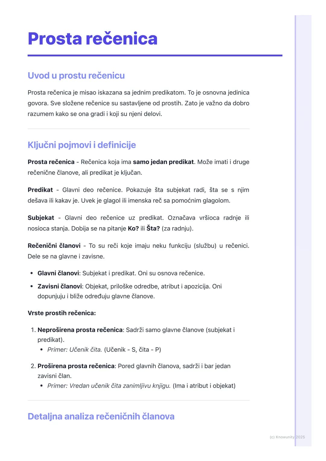 # Prosta rečenica
Uvod u prostu rečenicu
Prosta rečenica je misao iskazana sa jednim predikatom. To je osnovna jedinica
govora. Sve složen