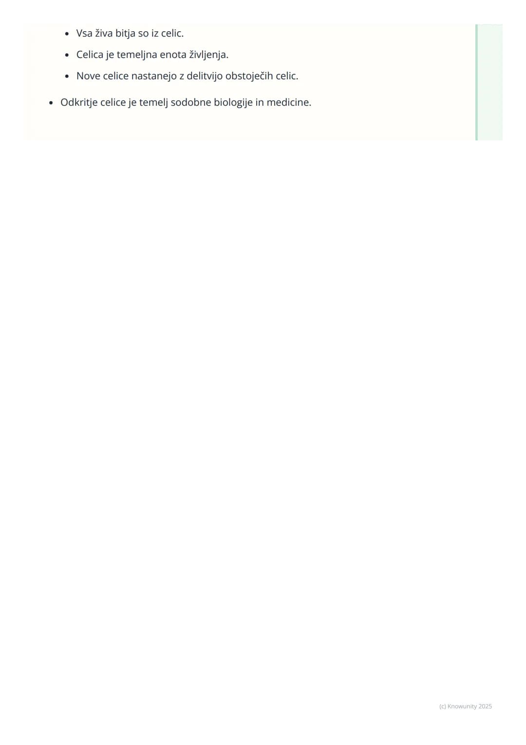 # Odkritje in pomen celice
Uvod v celico
Vsa živa bitja, od najmanjše bakterije do največjega kita, so zgrajena iz celic.
Celice so kot ma