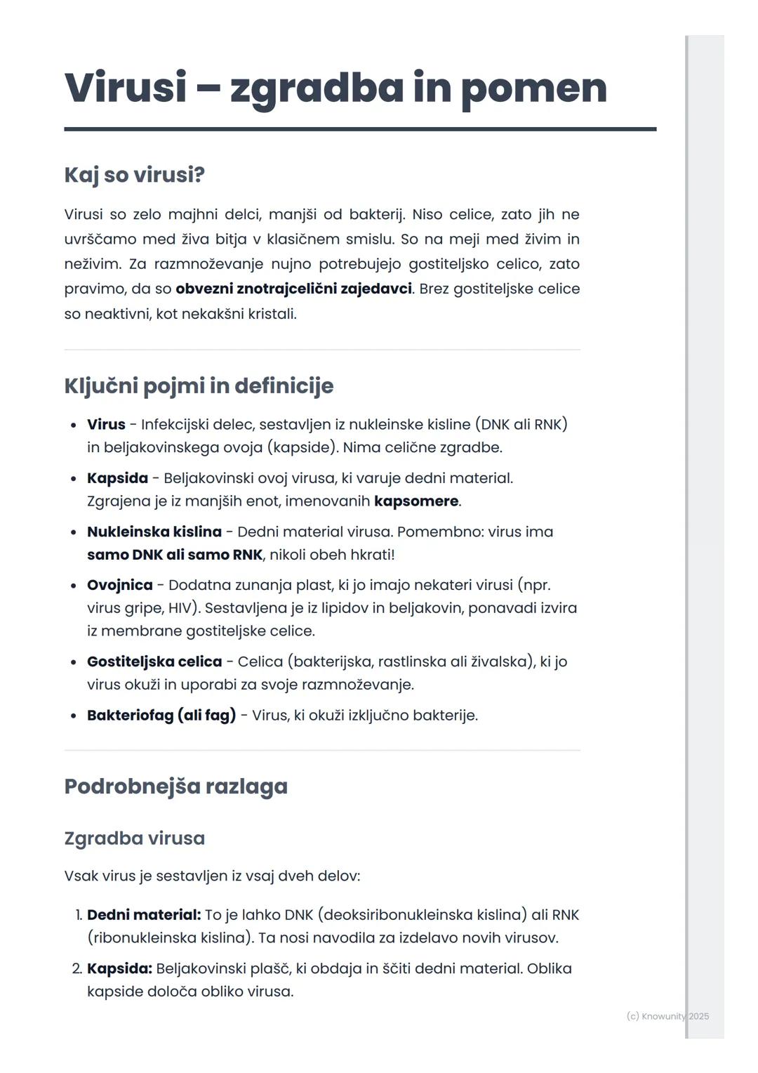 # Virusi – zgradba in pomen
Kaj so virusi?
Virusi so zelo majhni delci, manjši od bakterij. Niso celice, zato jih ne
uvrščamo med živa bit