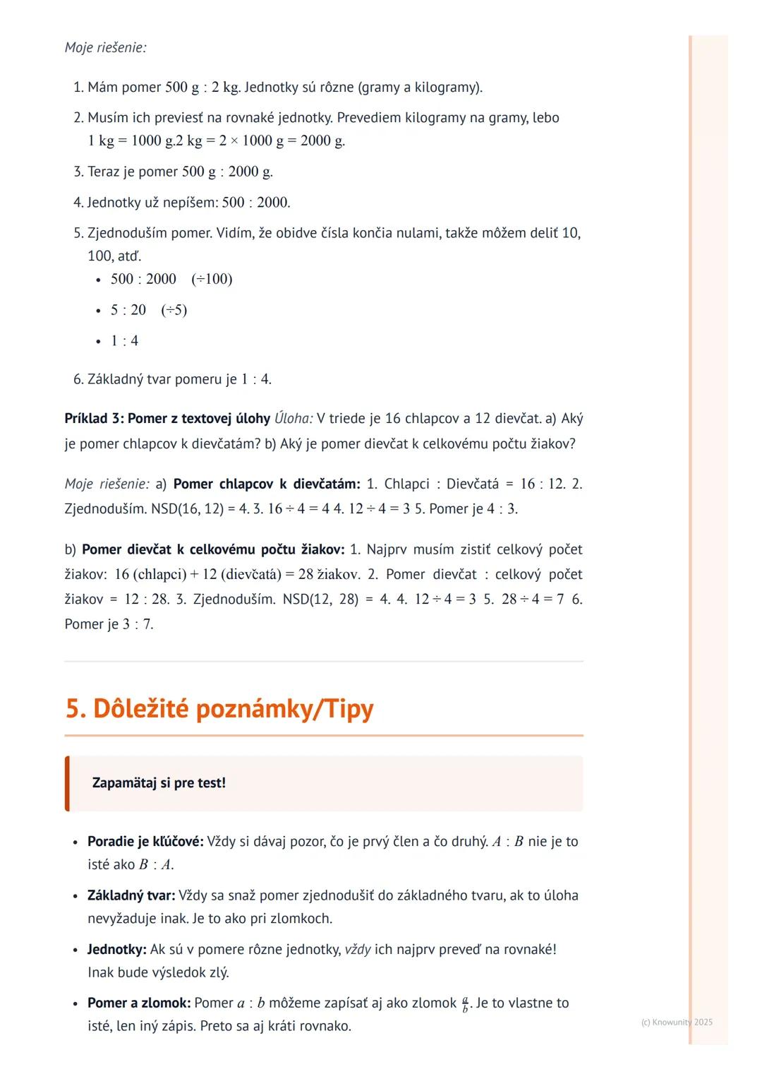 # Pomer
1. Prehľad pomeru
Pomer je spôsob, ako porovnávame dve alebo viac čísel, ktoré hovoria o množstve
niečoho. Ukazuje nám, koľkokrát